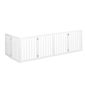PaWz Wooden Pet Gate Dog Fence Safety Stair Barrier Security Door 6 Panels White PaWz