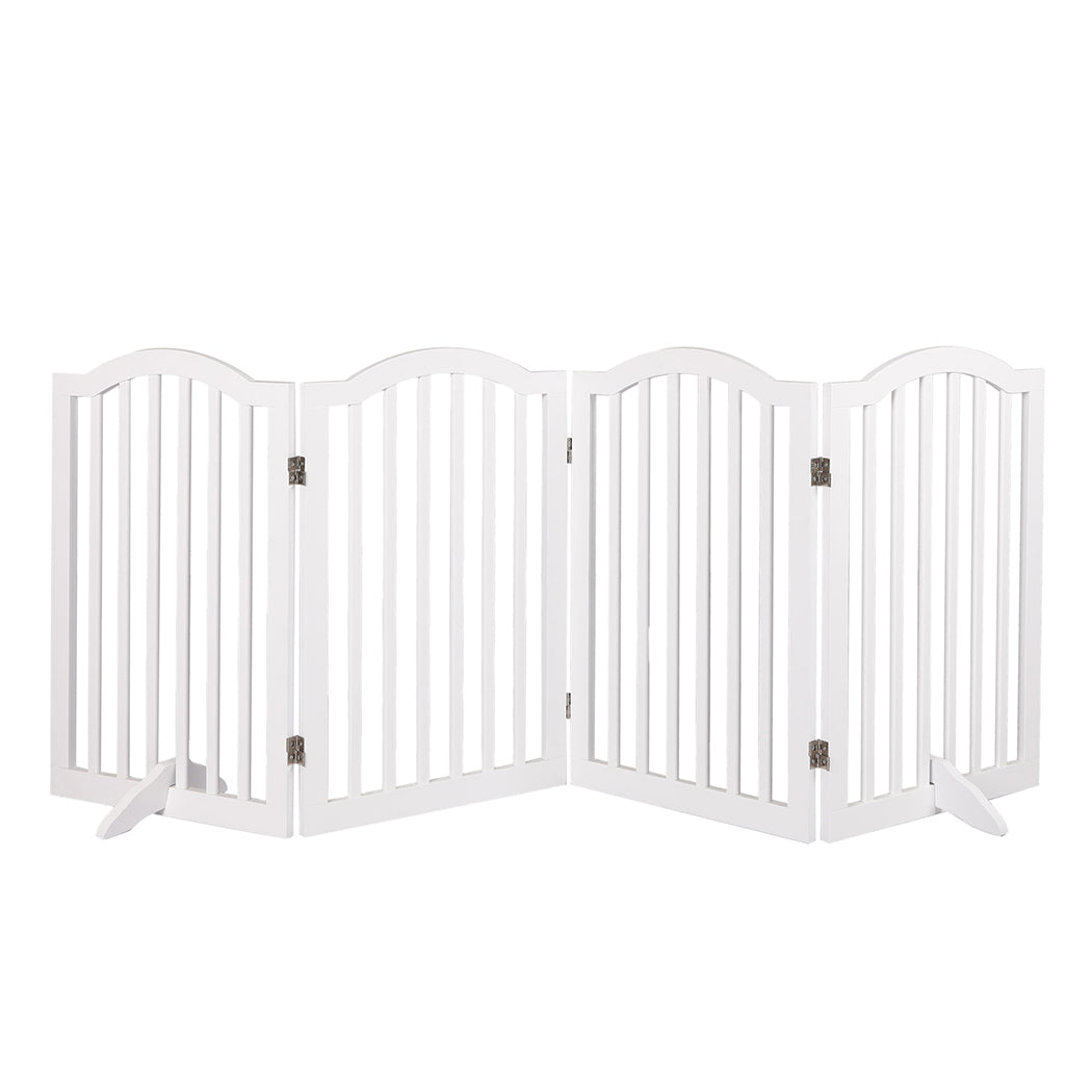 PaWz Wooden Pet Gate Dog Fence Safety Stair Barrier Security Door 4 Panels White PaWz