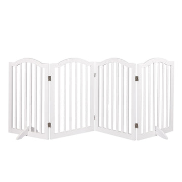 PaWz Wooden Pet Gate Dog Fence Safety Stair Barrier Security Door 4 Panels White PaWz