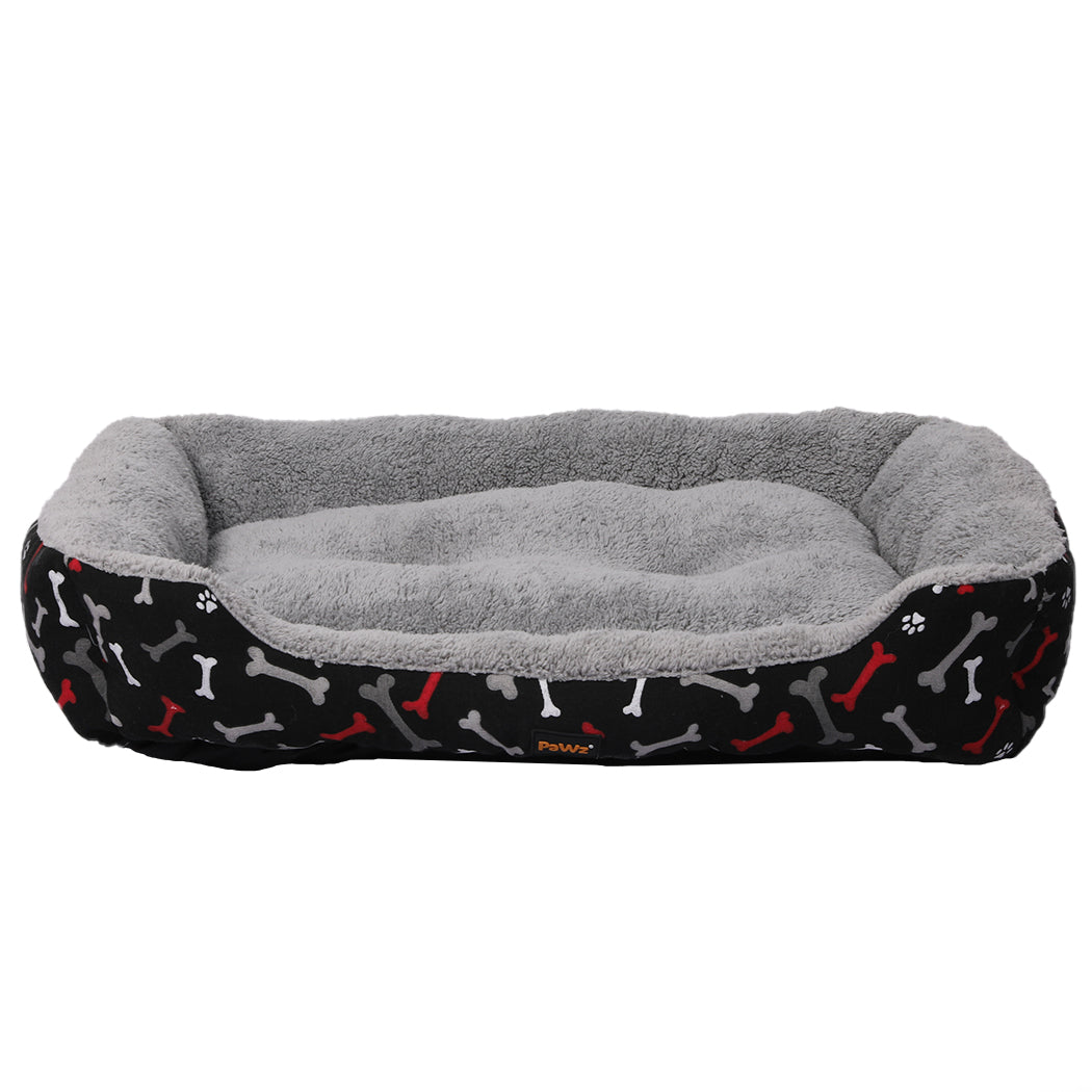 PaWz Pet Dog Cat Bed Deluxe Soft Cushion Lining Warm Kennel Black Bone L PaWz