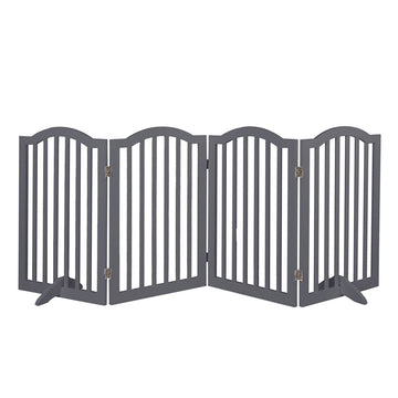 PaWz Wooden Pet Gate Dog Fence Safety Stair Barrier Security Door 4 Panels Grey Petsleisure