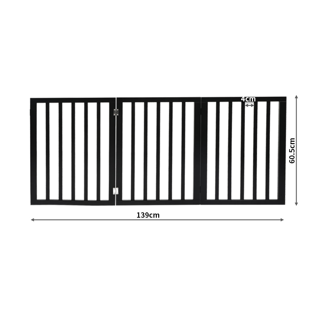 PaWz 3 Panels Wooden Pet Gate Dog Fence Safety Stair Barrier Security Door Black PaWz