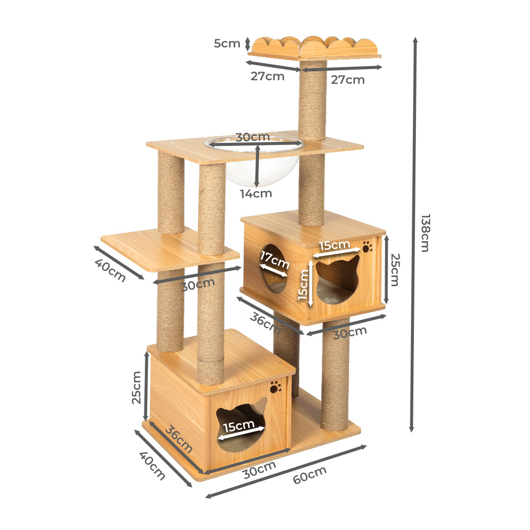 PaWz Cat Tree Scratching Post Scratcher Cats Tower Wood Condo Toys House 138cm Petsleisure
