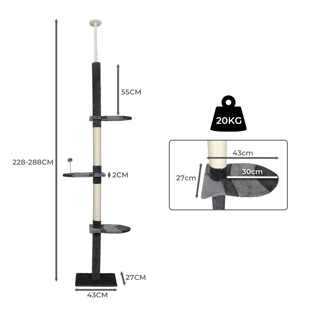 PaWz Cat Scratching Post Tree Condo Furniture Scratcher Tower 228-288 High Grey PaWz