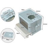 PaWz Foldable Cat Litter Box Tray Enclosed Kitty Toilet Hood Hair Grooming Blue PaWz