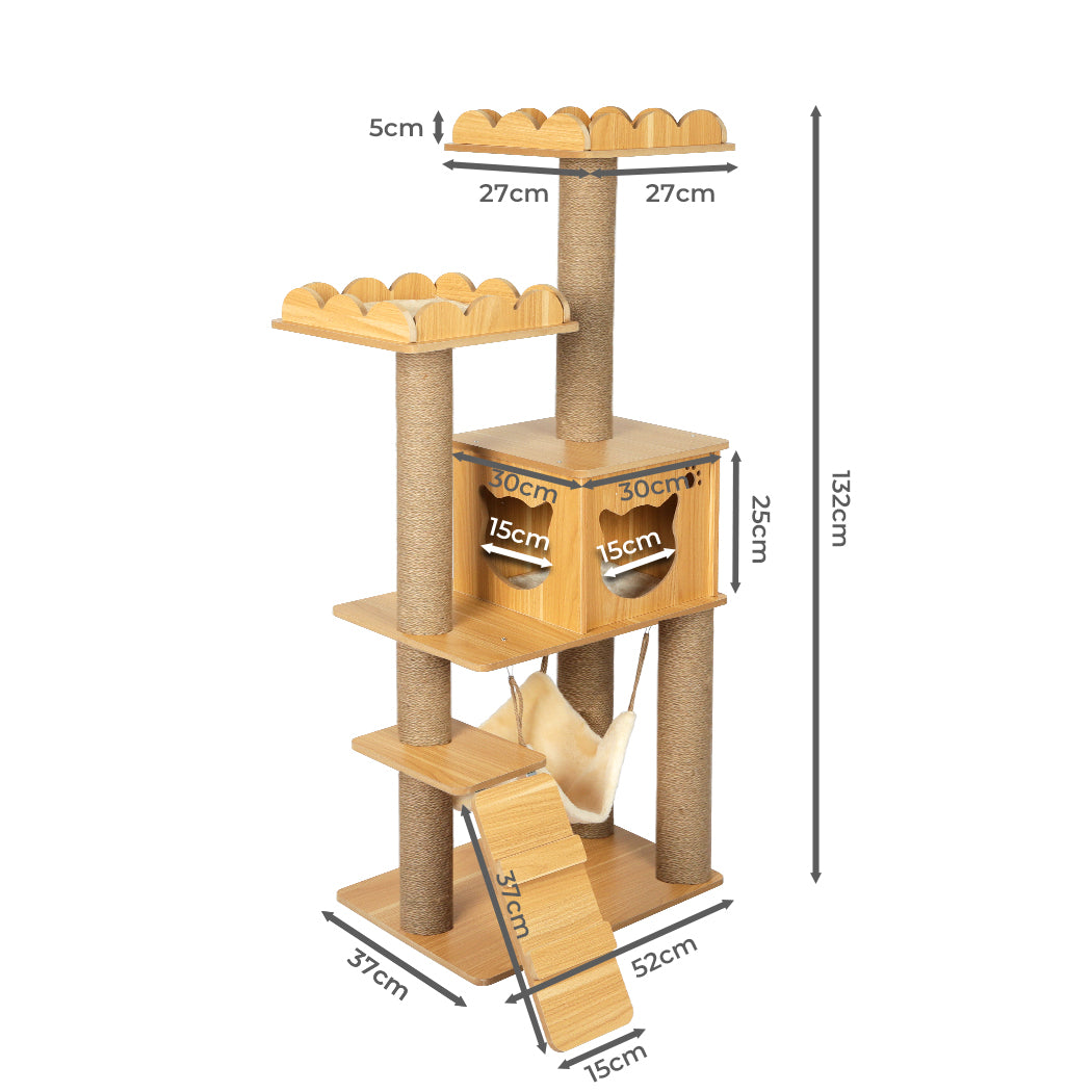 PaWz Cat Tree Scratching Post Scratcher Cats Tower Wood Condo Toys House 132cm Petsleisure