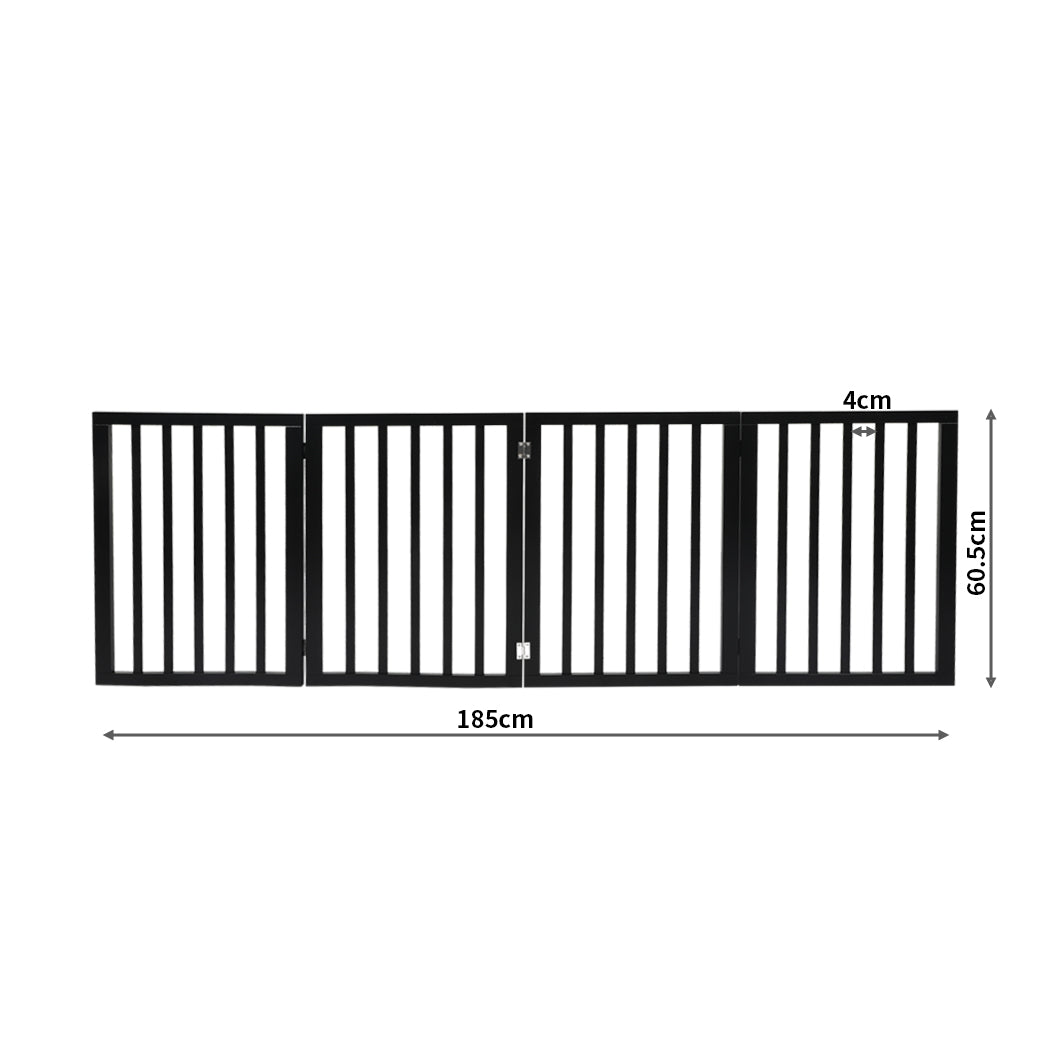 PaWz 4 Panels Wooden Pet Gate Dog Fence Safety Stair Barrier Security Door Black PaWz