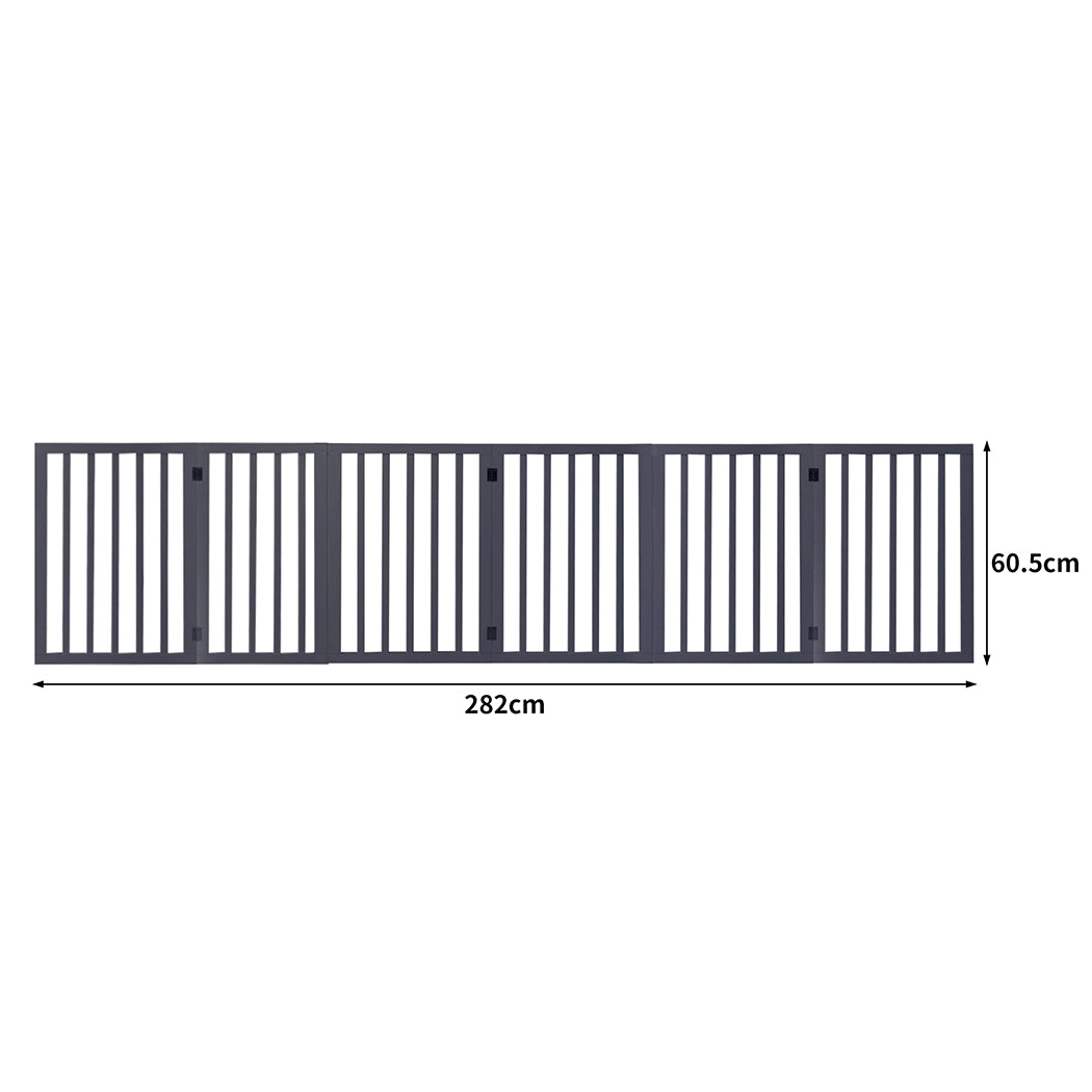 PaWz Wooden Pet Gate Dog Fence Safety Stair Barrier Security Door 6 Panels Grey PaWz
