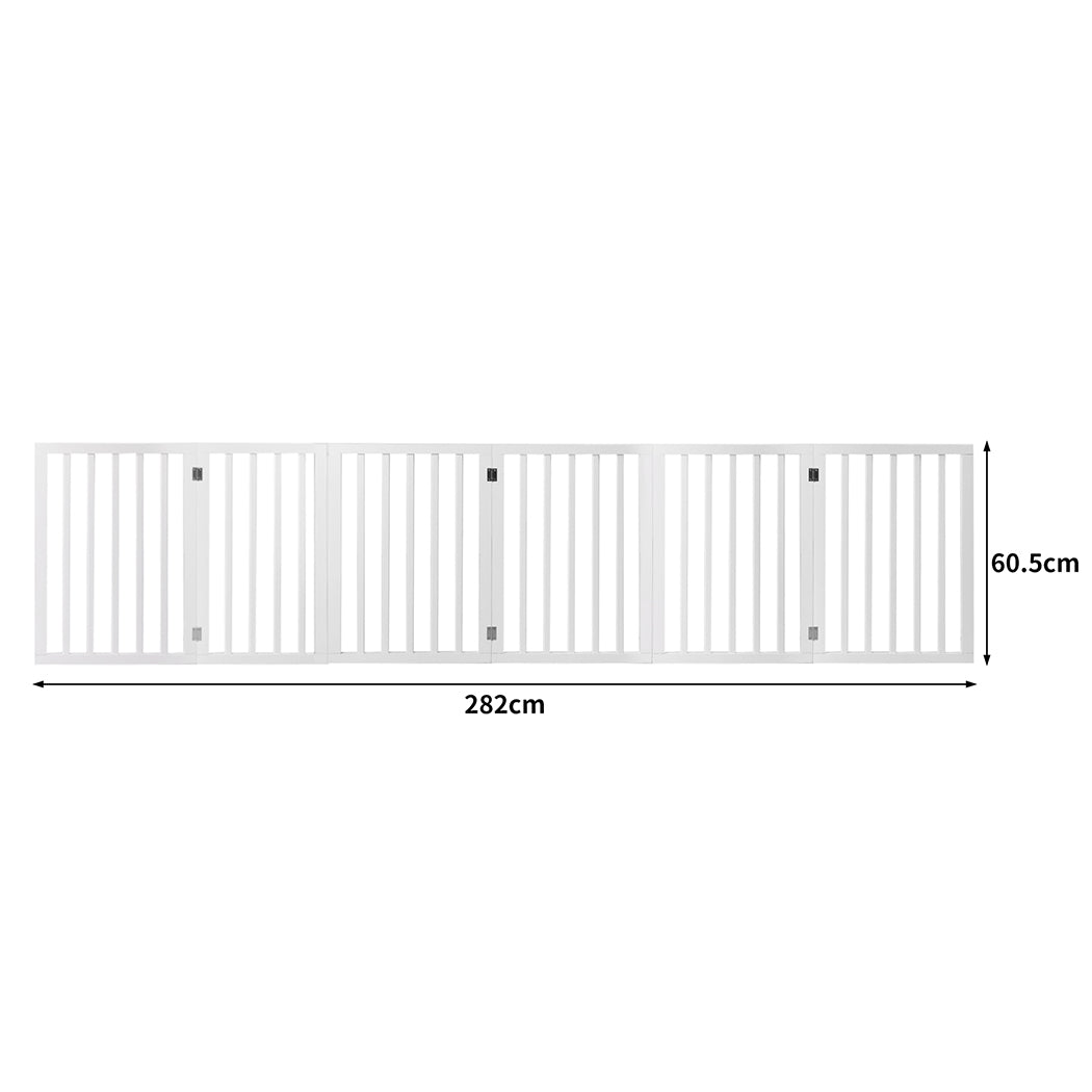 PaWz Wooden Pet Gate Dog Fence Safety Stair Barrier Security Door 6 Panels White PaWz