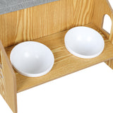 PaWz Wooden Pet House Cat Kennel Elevated Double Feeder Raised Feeding Bowls Petsleisure