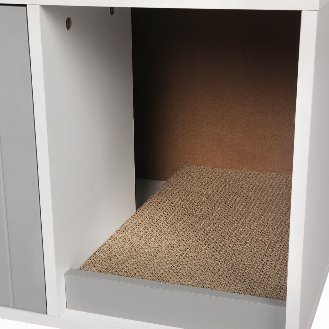 PaWz Enclosed Hooded Cat Litter Box Furniture Scratch Board Pet House Table Grey PaWz