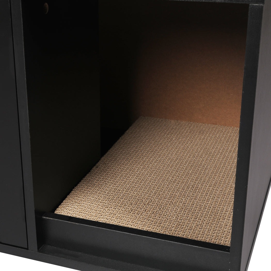 PaWz Enclosed Hooded Cat Litter Box Furniture Scratch Board Side Table Black PaWz