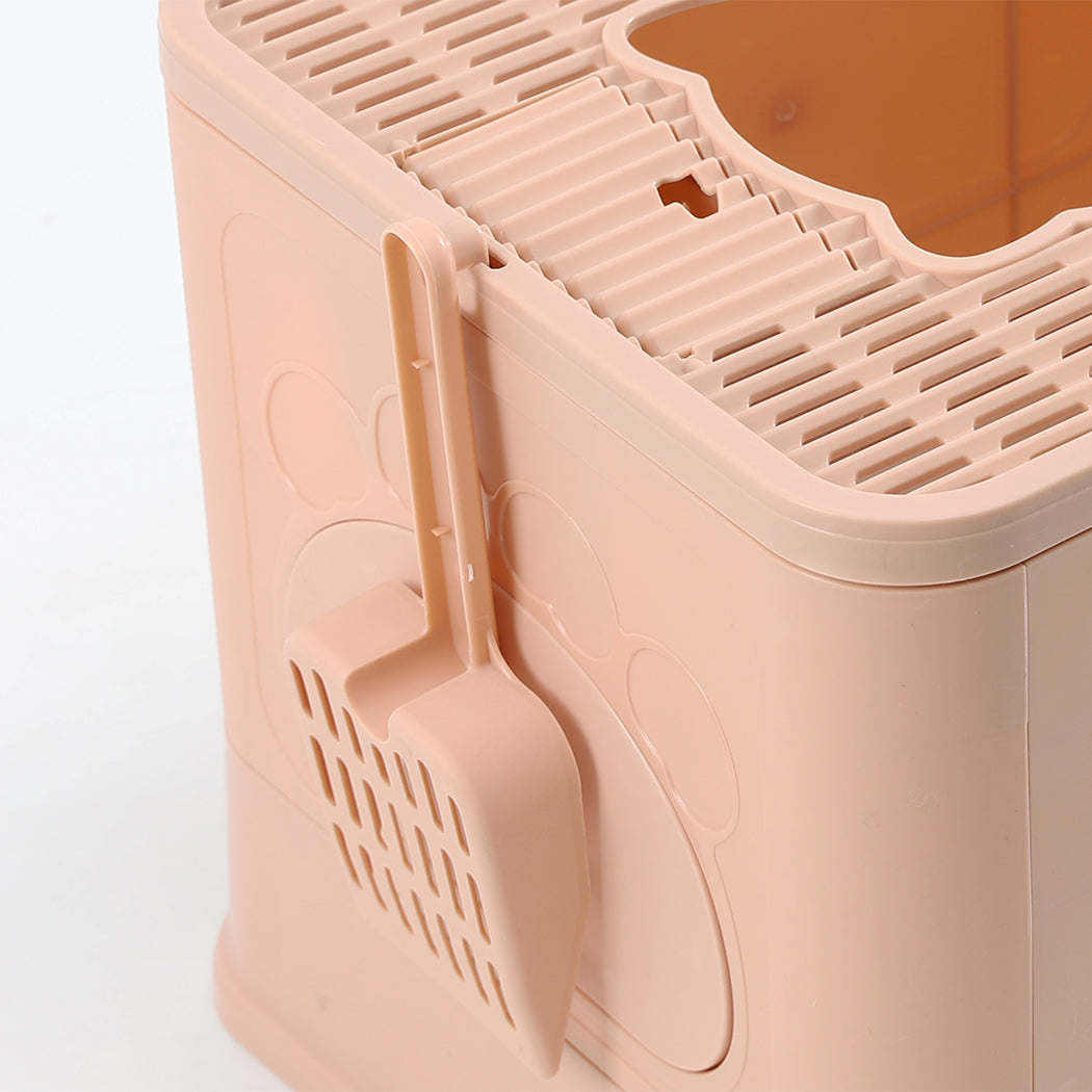 PaWz Foldable Cat Litter Box Tray Enclosed Kitty Toilet Hood Hair Grooming Pink PaWz