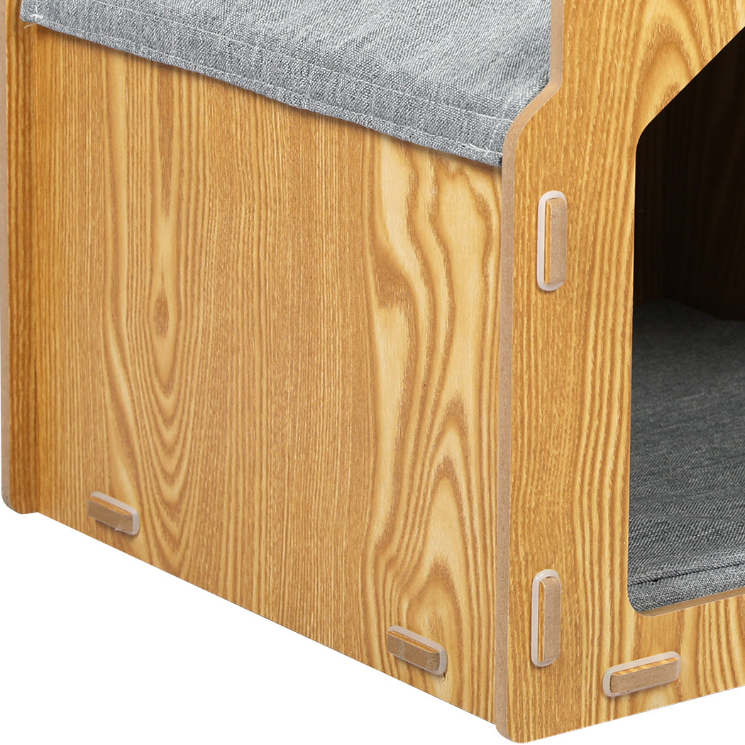 PaWz Wooden Pet House Cat Kennel Elevated Double Feeder Raised Feeding Bowls Petsleisure
