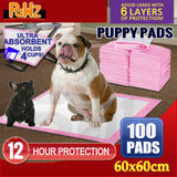 PaWz 100pcs 60x60cm Puppy Pet Dog Indoor Cat Toilet Training Pads Absorbent Pink PaWz