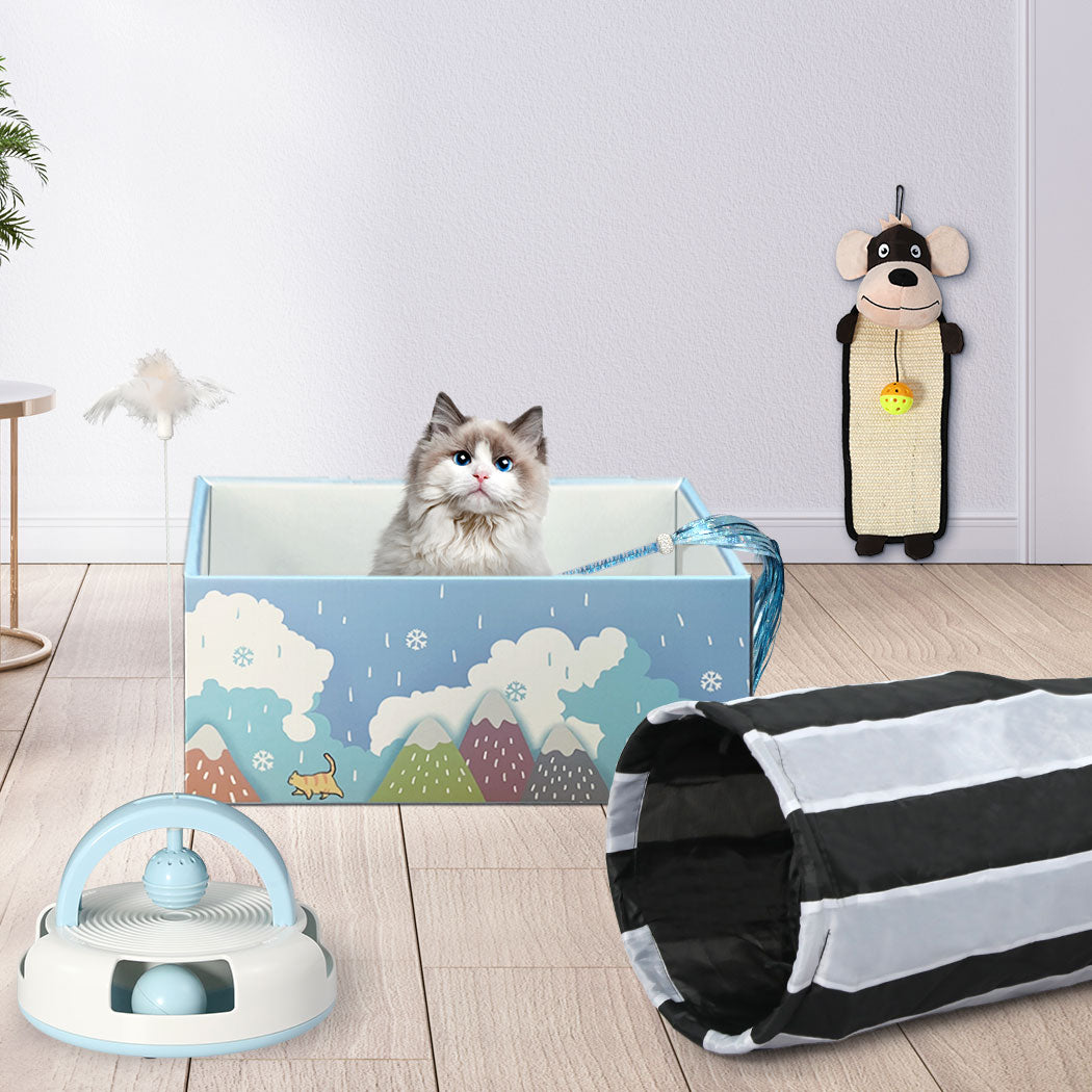 PaWz Interactive Pet Toy Set Cat Tunnel Bed Feather Teaser Dog Scratching Board Petsleisure