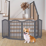 PaWz Wooden Pet Gate Dog Fence Safety Stair Barrier Security Door 4 Panels Grey Petsleisure