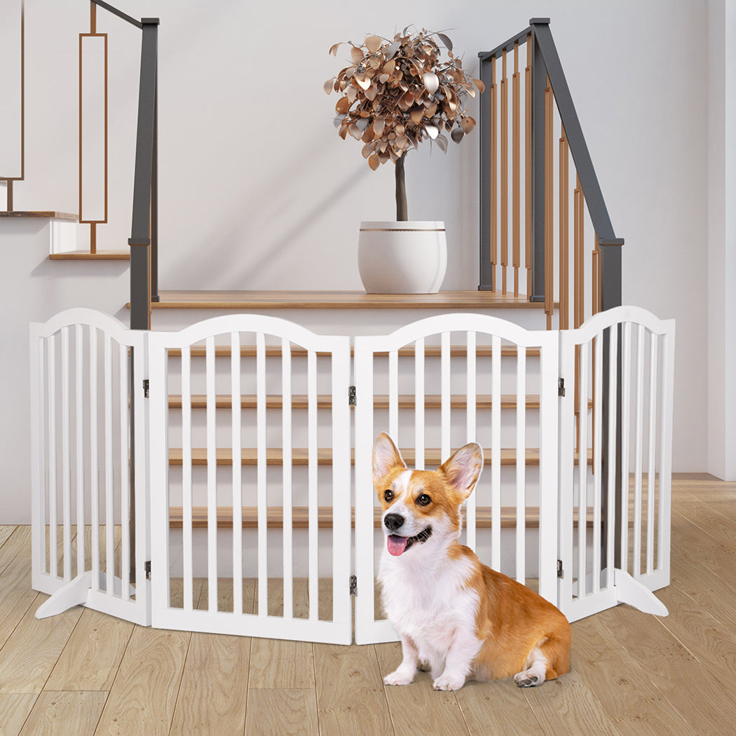 PaWz Wooden Pet Gate Dog Fence Safety Stair Barrier Security Door 4 Panels White PaWz