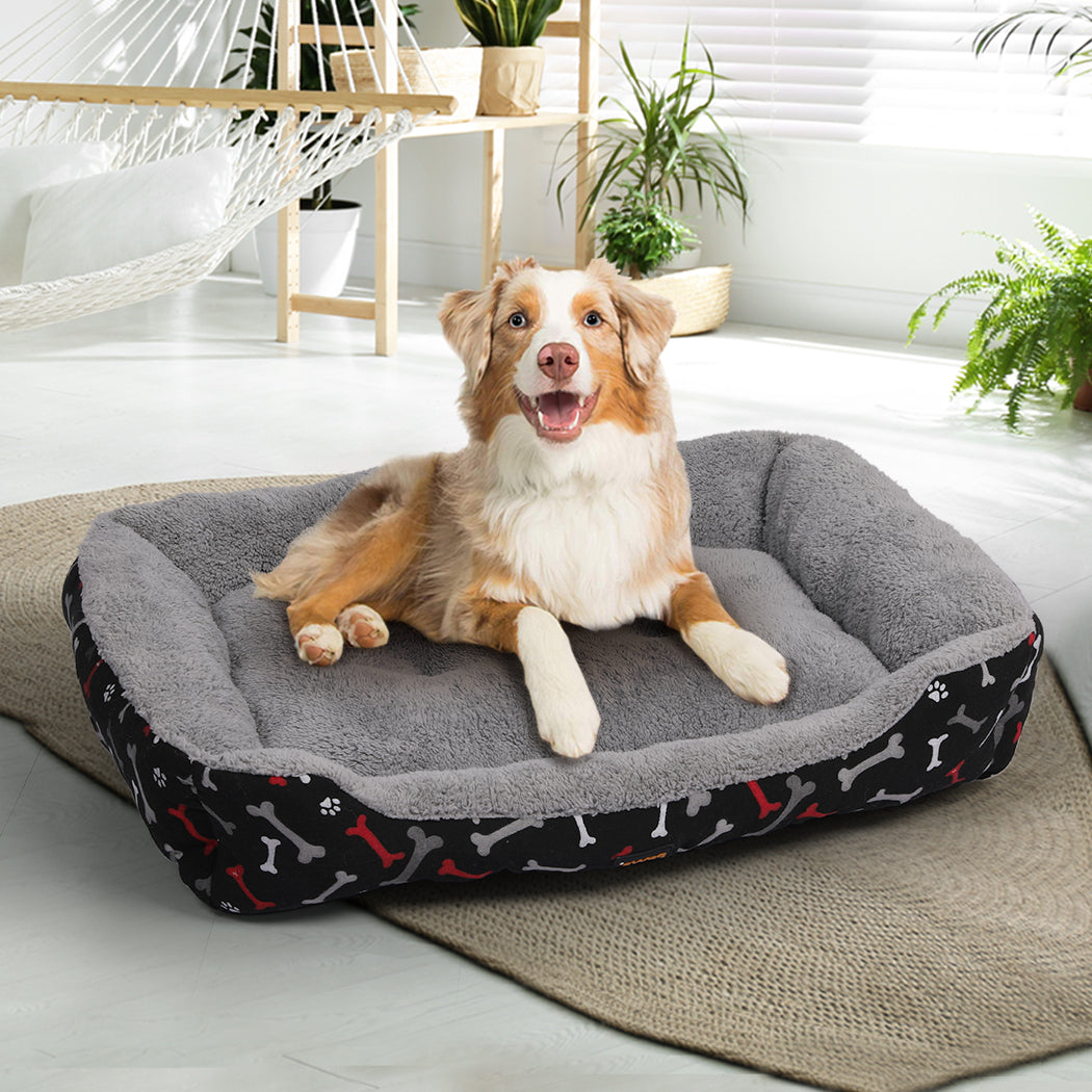 PaWz Pet Dog Cat Bed Deluxe Soft Cushion Lining Warm Kennel Black Bone L PaWz