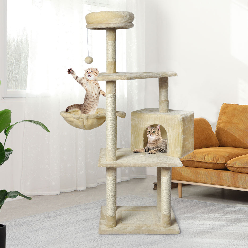 PaWz Cat Tree Toy Scratching Post Scratcher Tower Condo Wooden House Cream 130cm PaWz