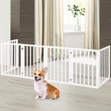 PaWz Wooden Pet Gate Dog Fence Safety Stair Barrier Security Door 6 Panels White PaWz