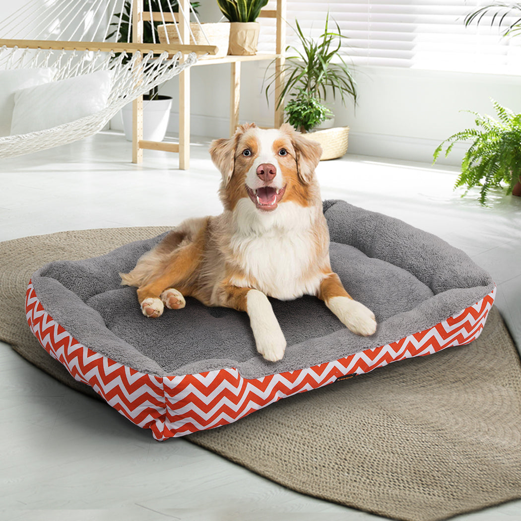 PaWz Pet Dog Cat Bed Deluxe Soft Cushion Lining Warm Kennel Orange Geo L PaWz