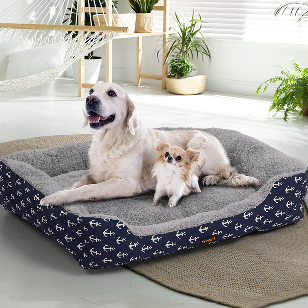 PaWz Pet Dog Cat Bed Deluxe Soft Cushion Lining Warm Kennel Navy Anchor XXL PaWz