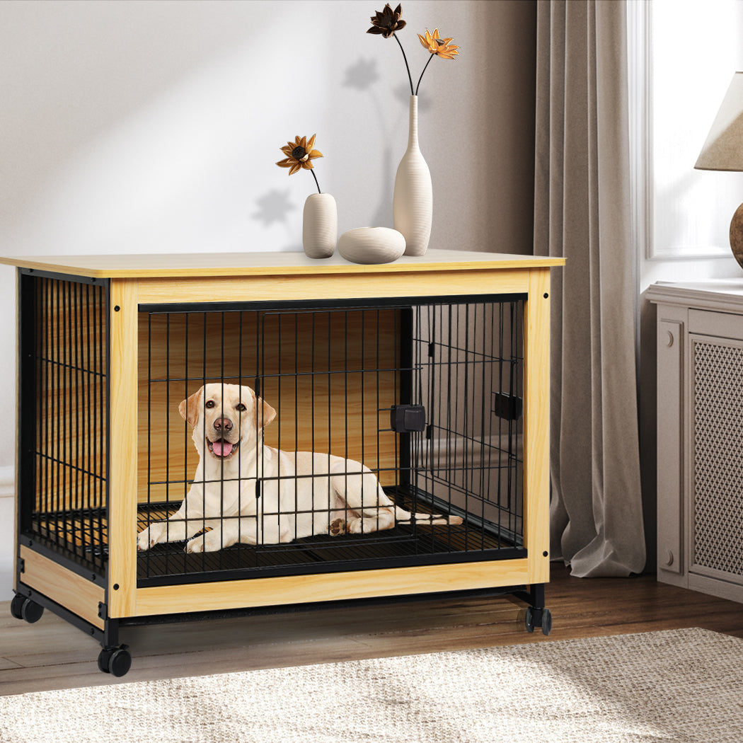 PaWz Wooden Wire Dog Kennel Side End Table Steel Puppy Crate Indoor Pet House XL PaWz
