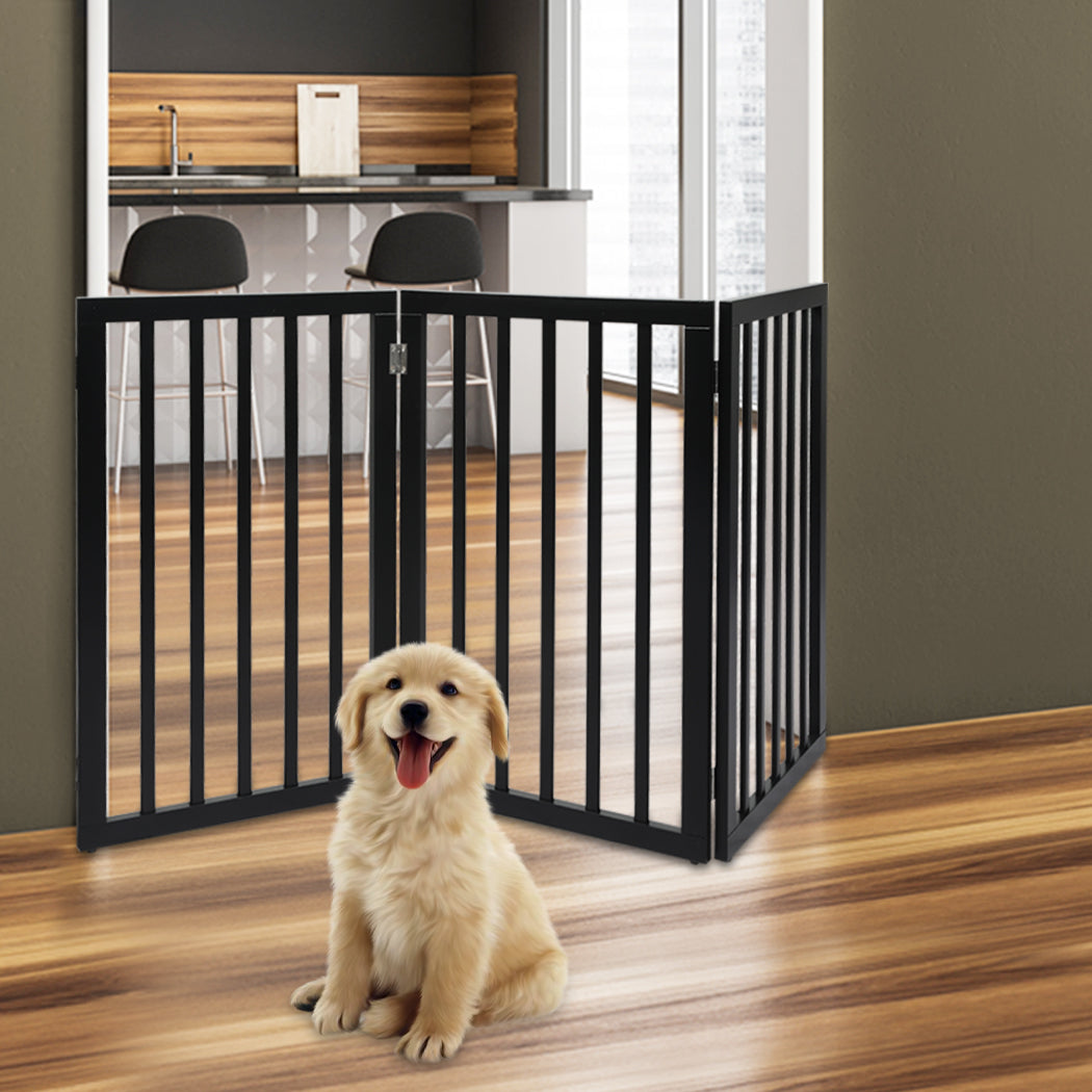 PaWz 3 Panels Wooden Pet Gate Dog Fence Safety Stair Barrier Security Door Black PaWz