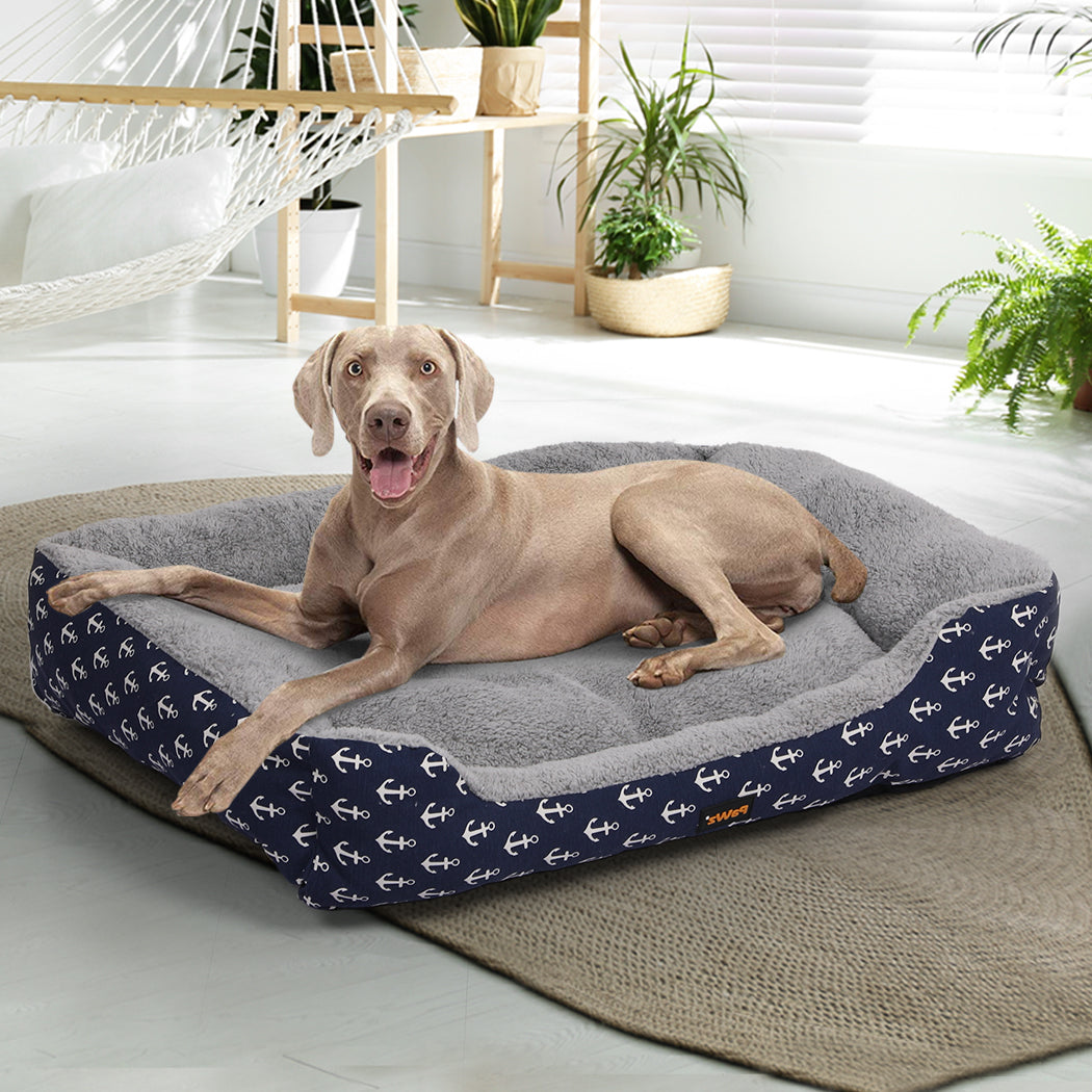 PaWz Pet Dog Cat Bed Deluxe Soft Cushion Lining Warm Kennel Navy Anchor XL PaWz