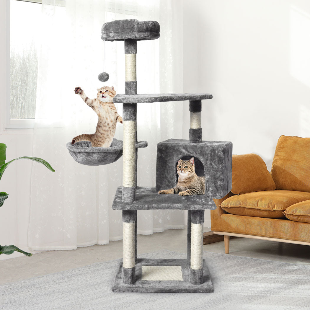 PaWz Cat Tree Toy Scratching Post Scratcher Tower Condo Wooden House Grey 130cm PaWz