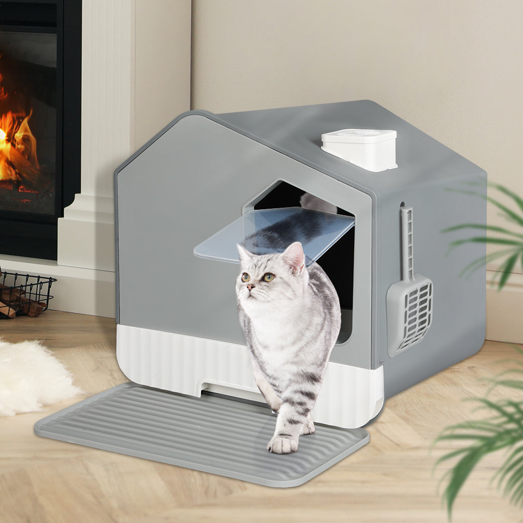 PaWz Fully Enclosed Cat Litter Box Mat Kitty Toilet Trapping Odour Control Basin Petsleisure
