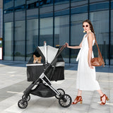 PaWz 4 Wheels Pet Stroller Dog Cat Pram Carrier Travel Foldable Aluminium 50kg PaWz