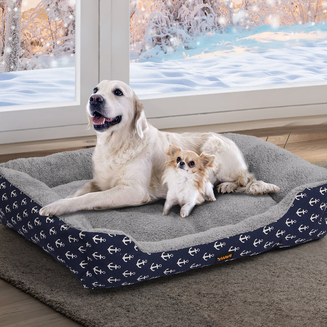 PaWz Pet Dog Cat Bed Deluxe Soft Cushion Lining Warm Kennel Navy Anchor XXL PaWz