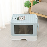 PaWz Foldable Cat Litter Box Tray Enclosed Kitty Toilet Hood Hair Grooming Blue PaWz