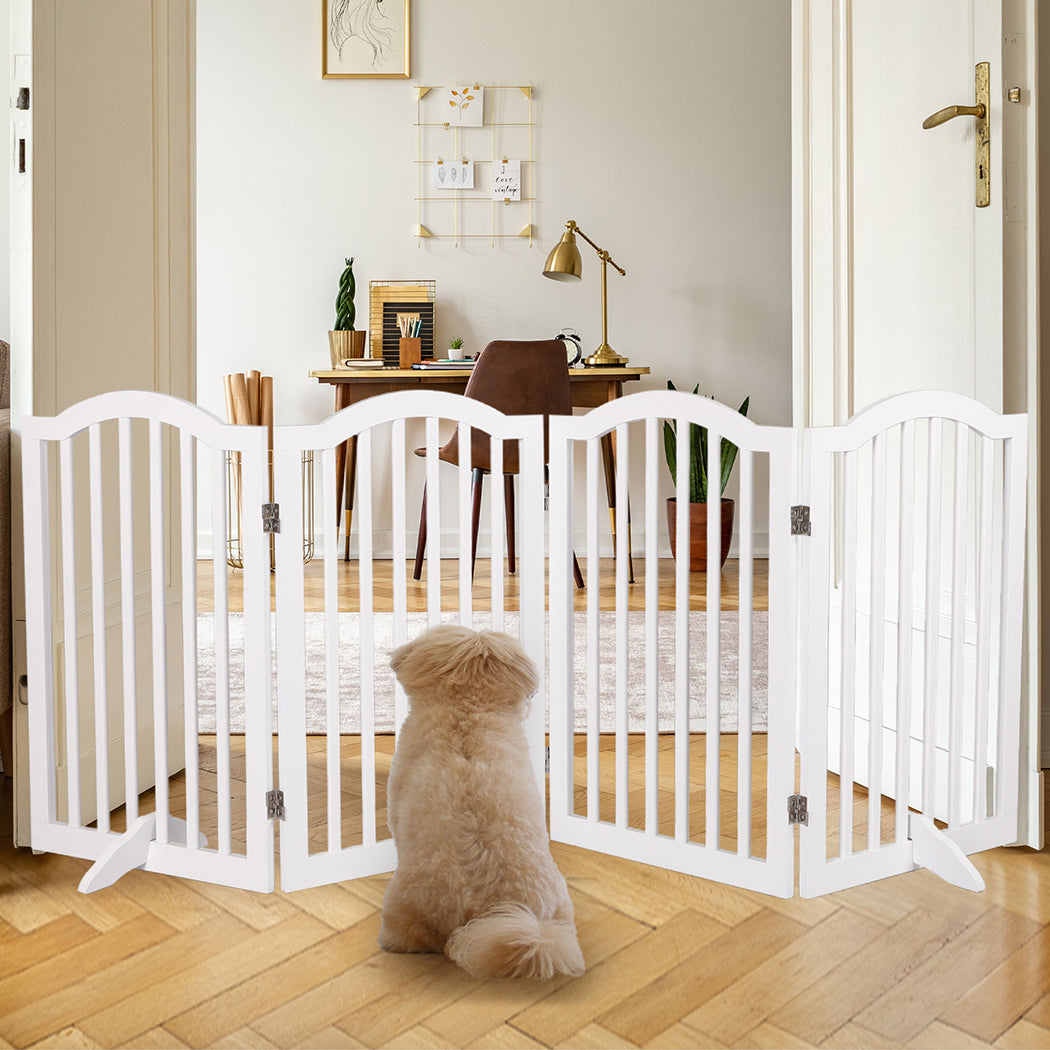 PaWz Wooden Pet Gate Dog Fence Safety Stair Barrier Security Door 4 Panels White PaWz