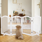 PaWz Wooden Pet Gate Dog Fence Safety Stair Barrier Security Door 4 Panels White PaWz