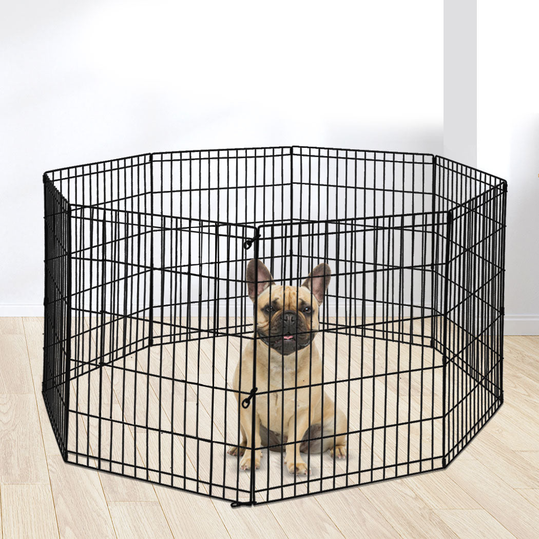 PaWz Pet Dog Playpen Puppy Exercise 8 Panel Fence Black Extension No Door 24" PaWz
