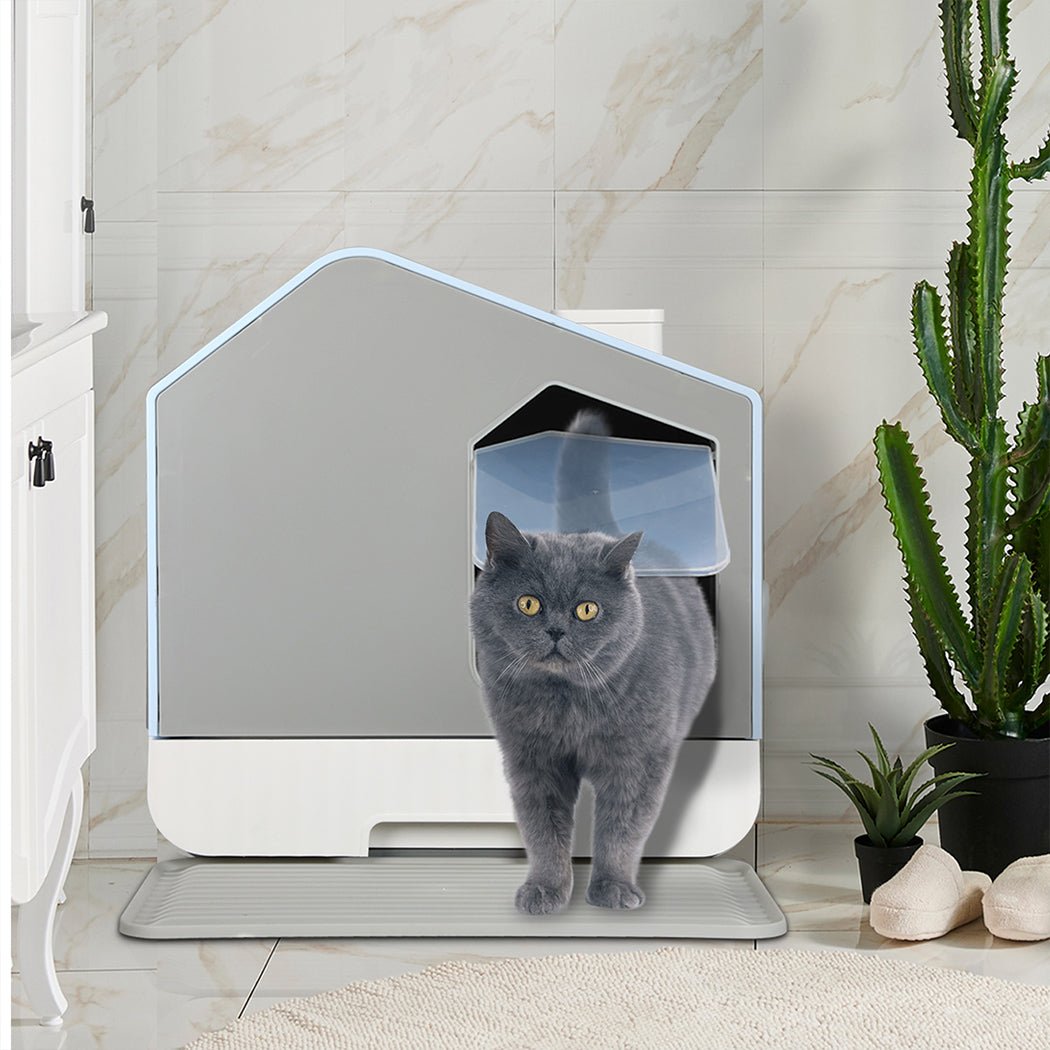 PaWz Fully Enclosed Cat Litter Box Mat Kitty Toilet Odour Control Basin Blue Petsleisure