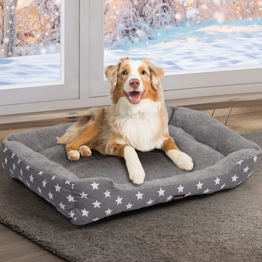 PaWz Pet Dog Cat Bed Deluxe Soft Cushion Lining Warm Kennel Grey Star L PaWz