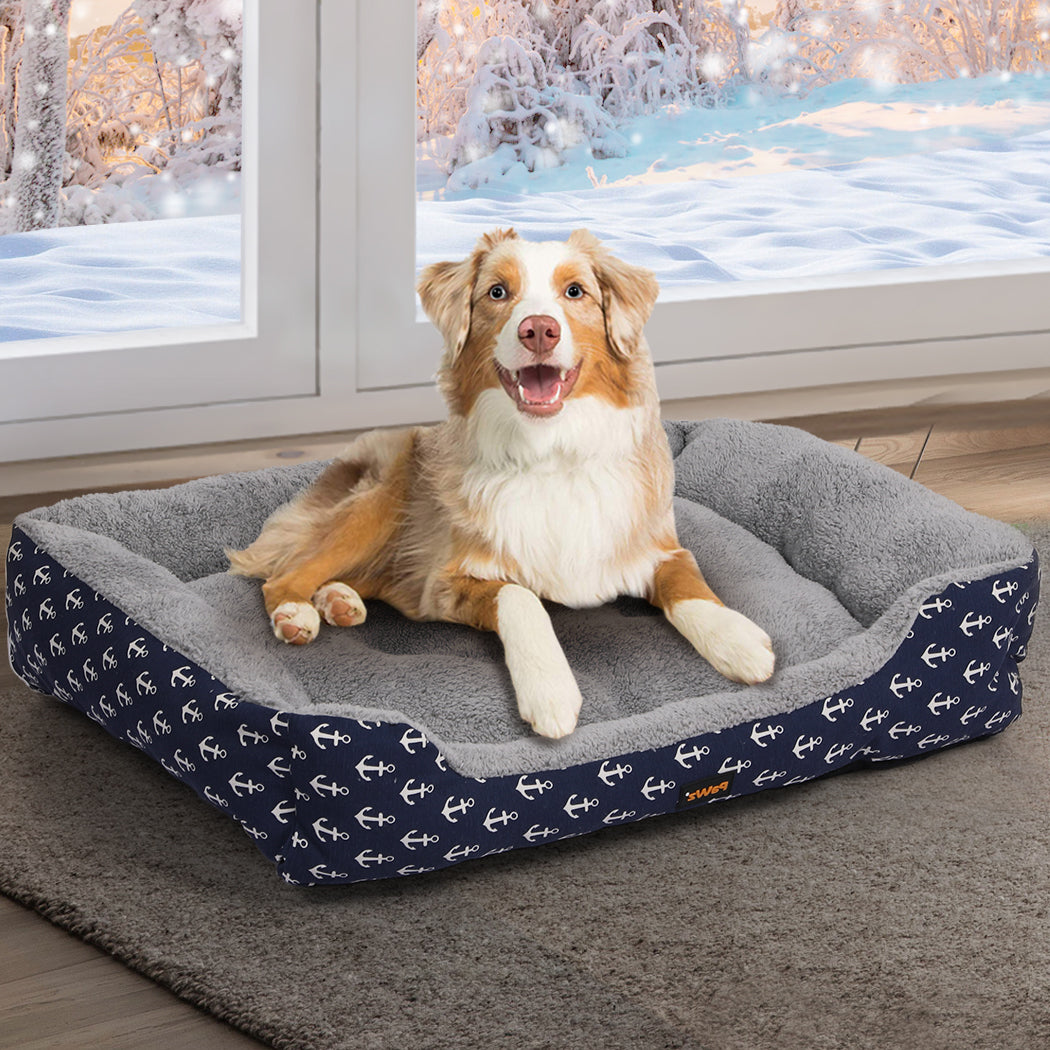PaWz Pet Dog Cat Bed Deluxe Soft Cushion Lining Warm Kennel Navy Anchor L PaWz