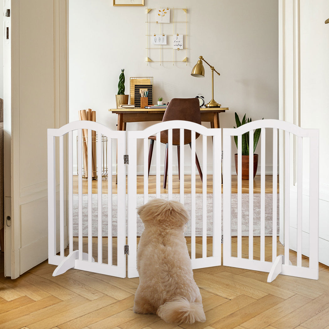 PaWz Wooden Pet Gate Dog Fence Safety Stair Barrier Security Door 3 Panels White PaWz