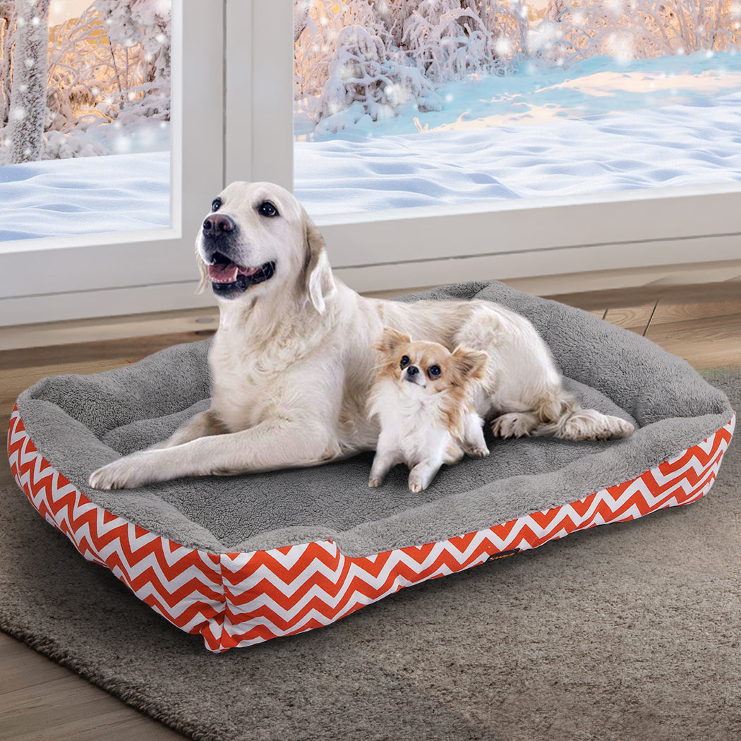 PaWz Pet Dog Cat Bed Deluxe Soft Cushion Lining Warm Kennel Orange Geo XXL PaWz