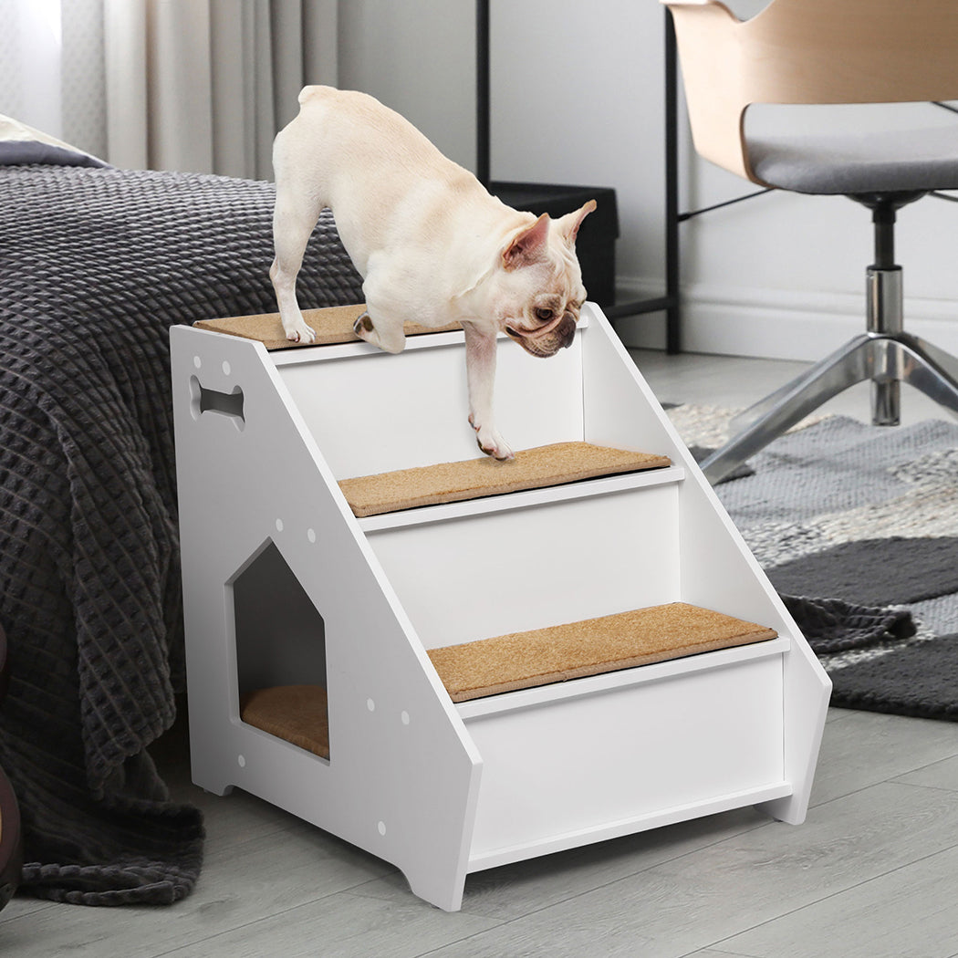 PaWz Wooden Dog Ramp Stairs Steps For Bed Pet Calming Kennel Non-Slip White PaWz