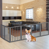 PaWz Wooden Pet Gate Dog Fence Safety Stair Barrier Security Door 6 Panels Grey PaWz