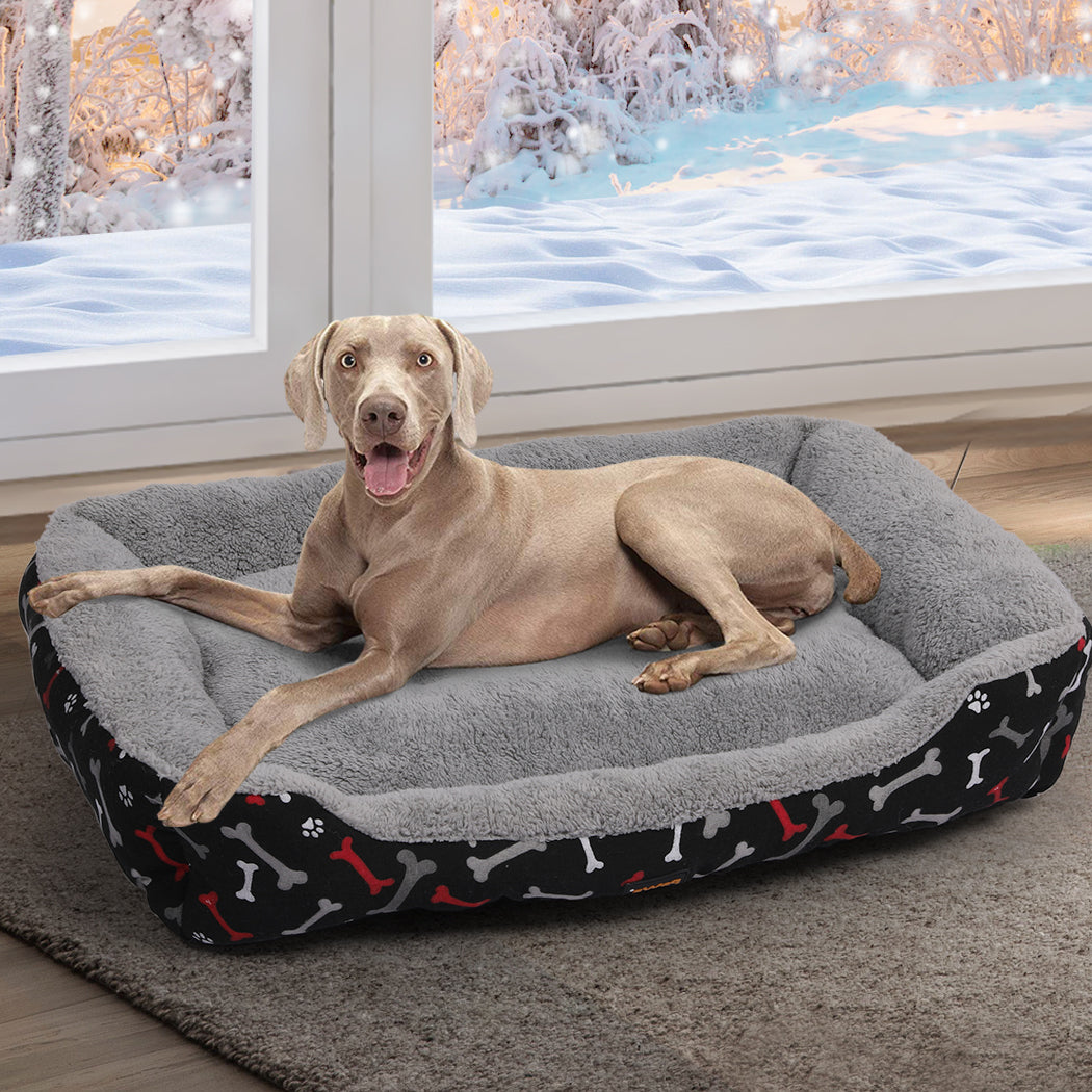 PaWz Pet Dog Cat Bed Deluxe Soft Cushion Lining Warm Kennel Black Bone XL PaWz