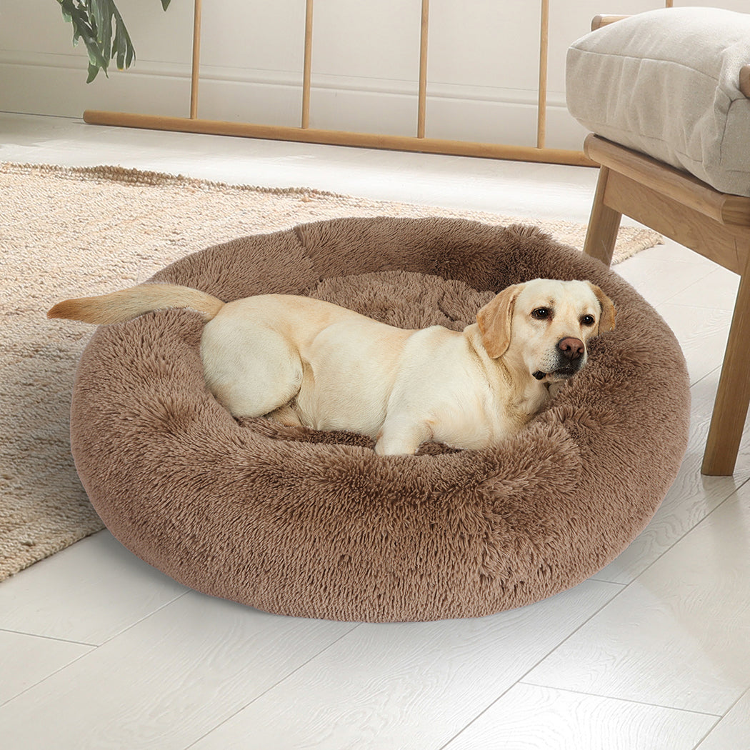 PaWz Pet Bed Cat Dog Donut Nest Calming Mat Kennel Cave Deep Sleeping Brown XXXL PaWz