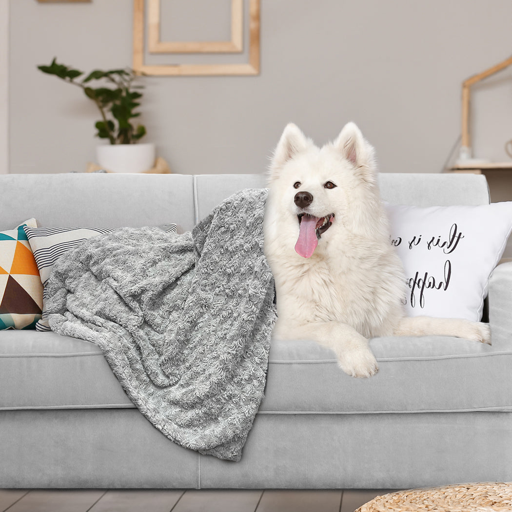 PaWz Dog Blanket Pet Cat Warm Soft Plush Mat Washable Reusable Calming Bed Grey PaWz