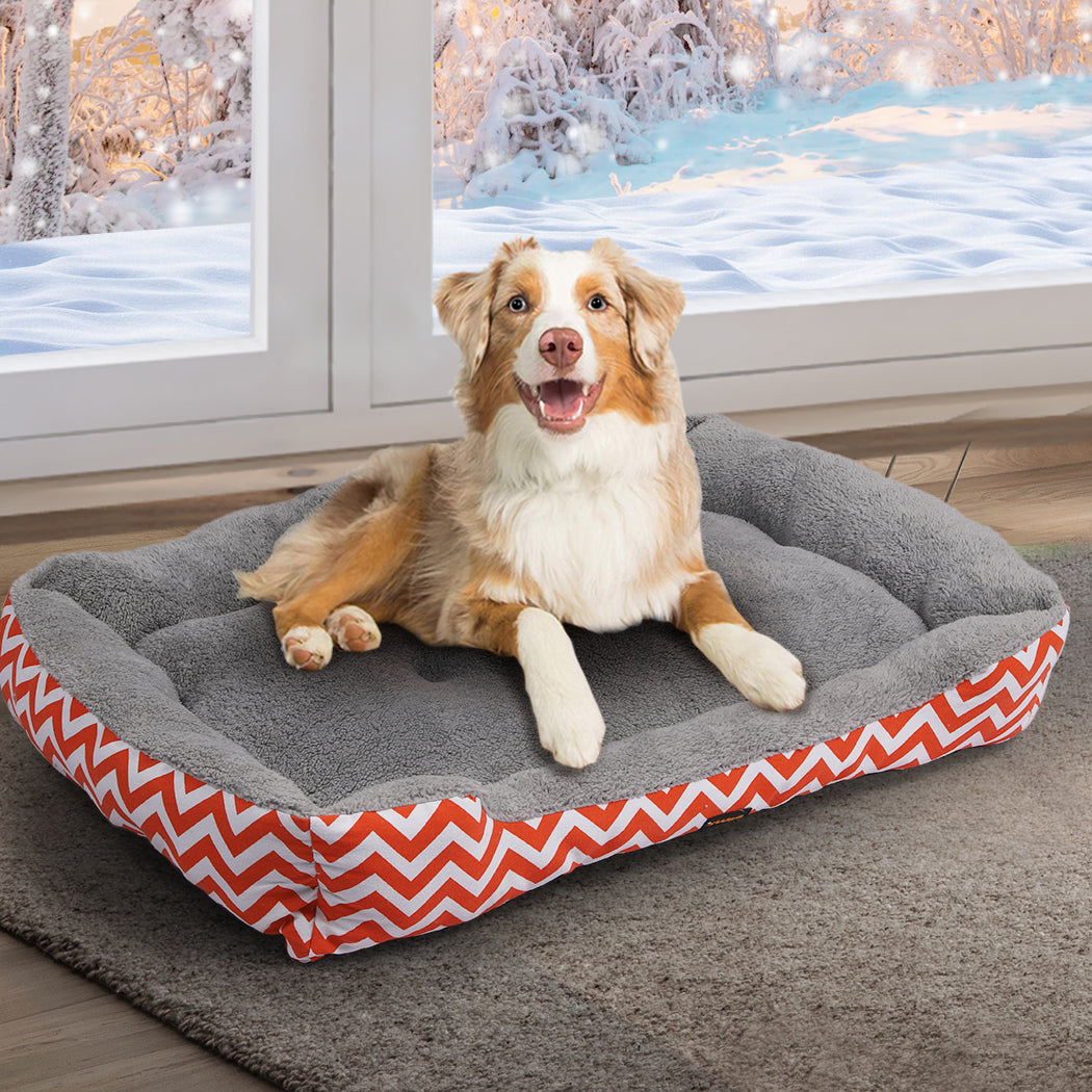 PaWz Pet Dog Cat Bed Deluxe Soft Cushion Lining Warm Kennel Orange Geo L PaWz
