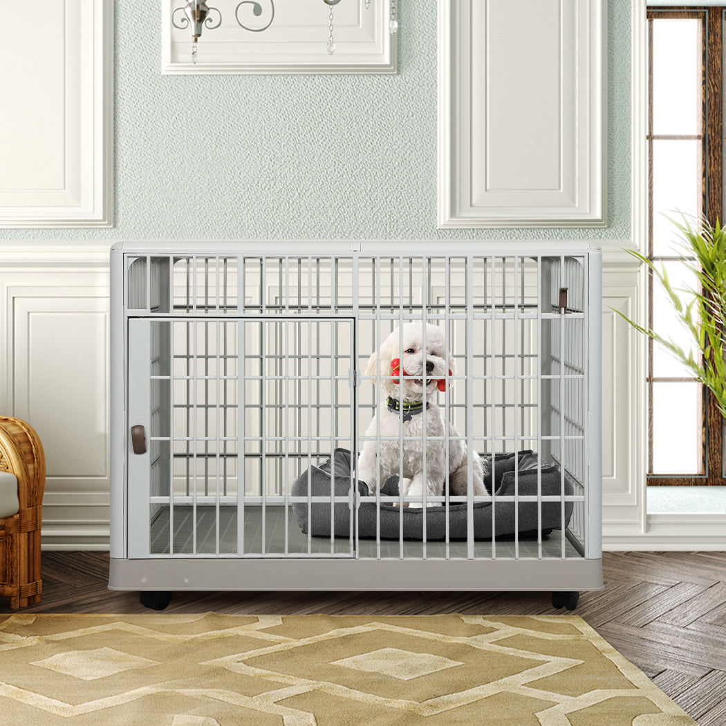 PaWz Dog Crate Pet Kennel Indoor Sturdy ABS Plastic Wheels Double Door S Petsleisure